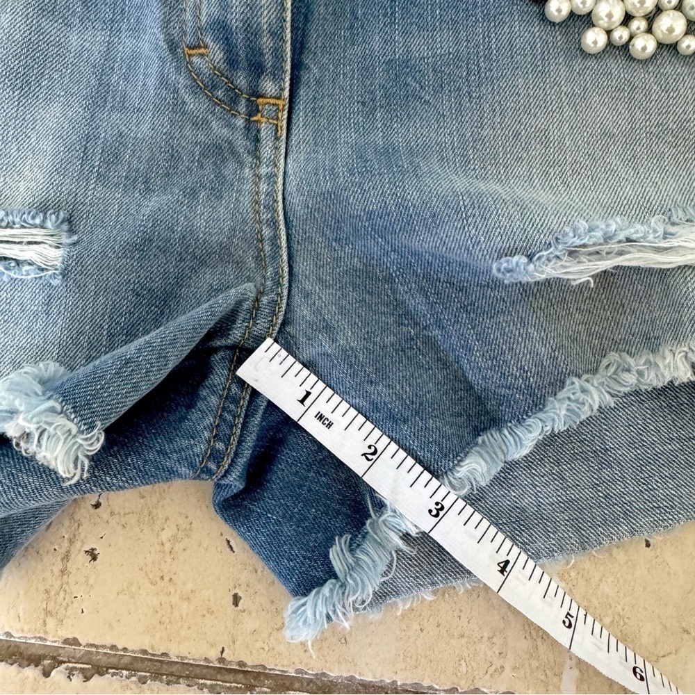 New! Flavio Castellani Jeans Shorts, Size 40, Blue with Crystals/Pearls - Picture 11 of 11